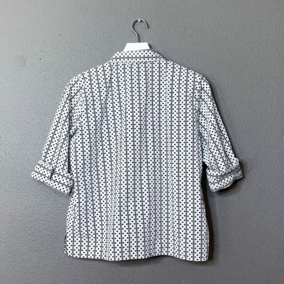 VINTAGE 90s {Alia Sport} Striped Polka Dot Button-Up Shirt 8 Petite Medium 8P - Picture 3 of 6